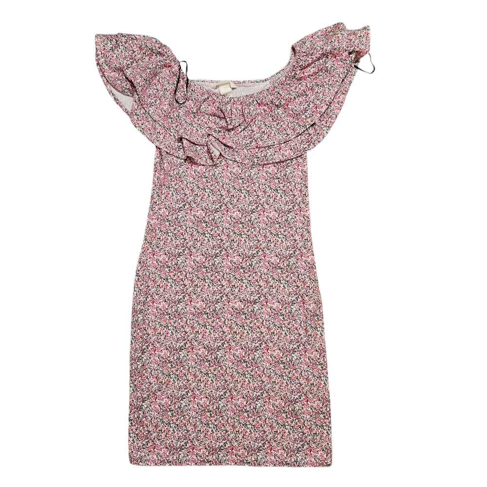 H&M Off-the-shoulder Tube Ruffles Cotton Floral Flowers Dress XS
